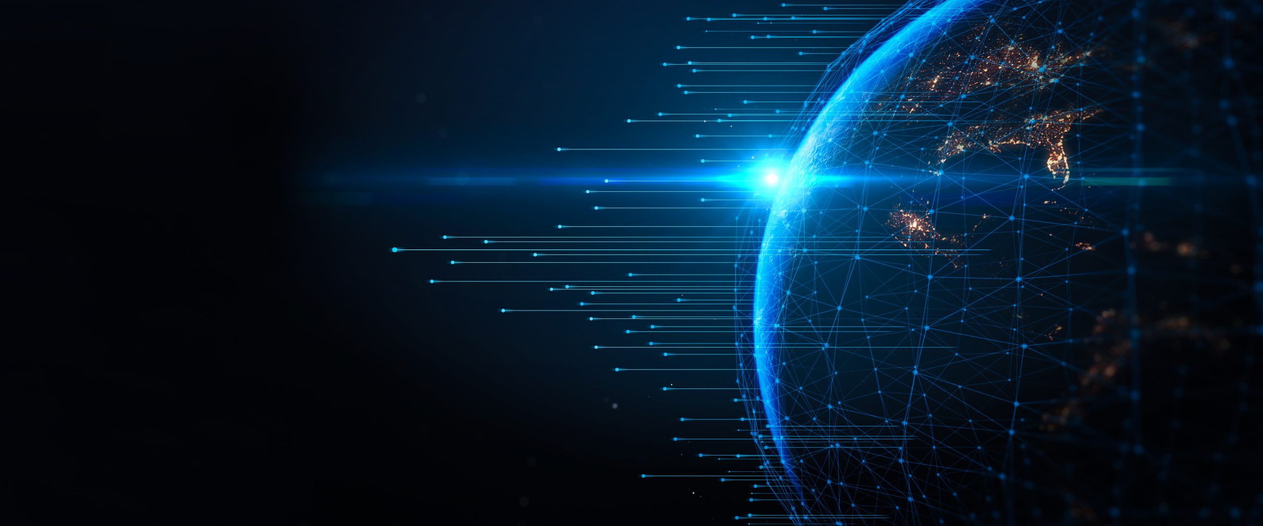 A global network illustration featuring the Earth surrounded by interconnected lines and dots, symbolising SD-WAN technology.