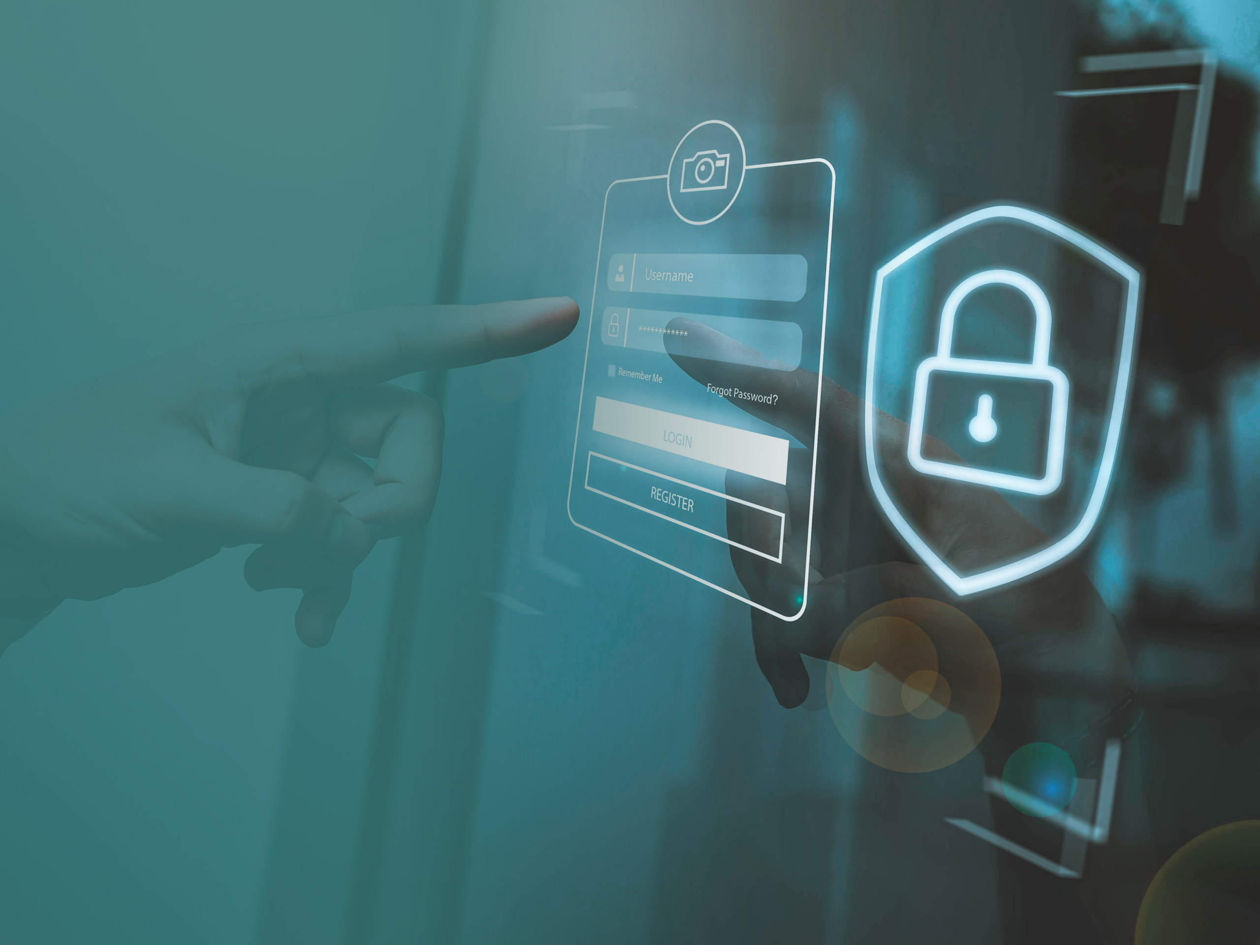 Cyber security Perth professional using a touchscreen interface to select a user option while managing digital security controls.