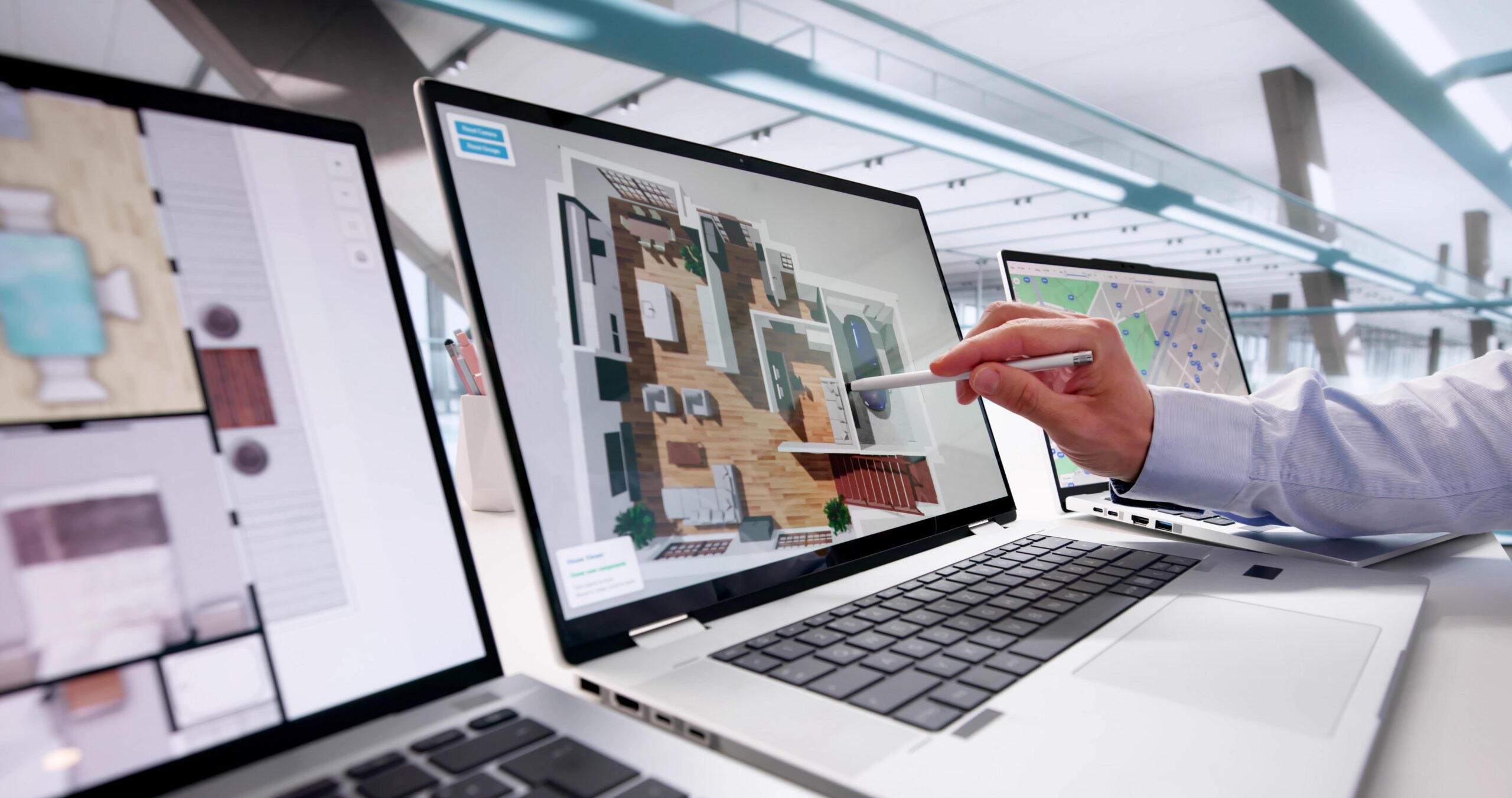 Man using a laptop to design a house with desktop as a service and reliable IT support Perth for architectural work.