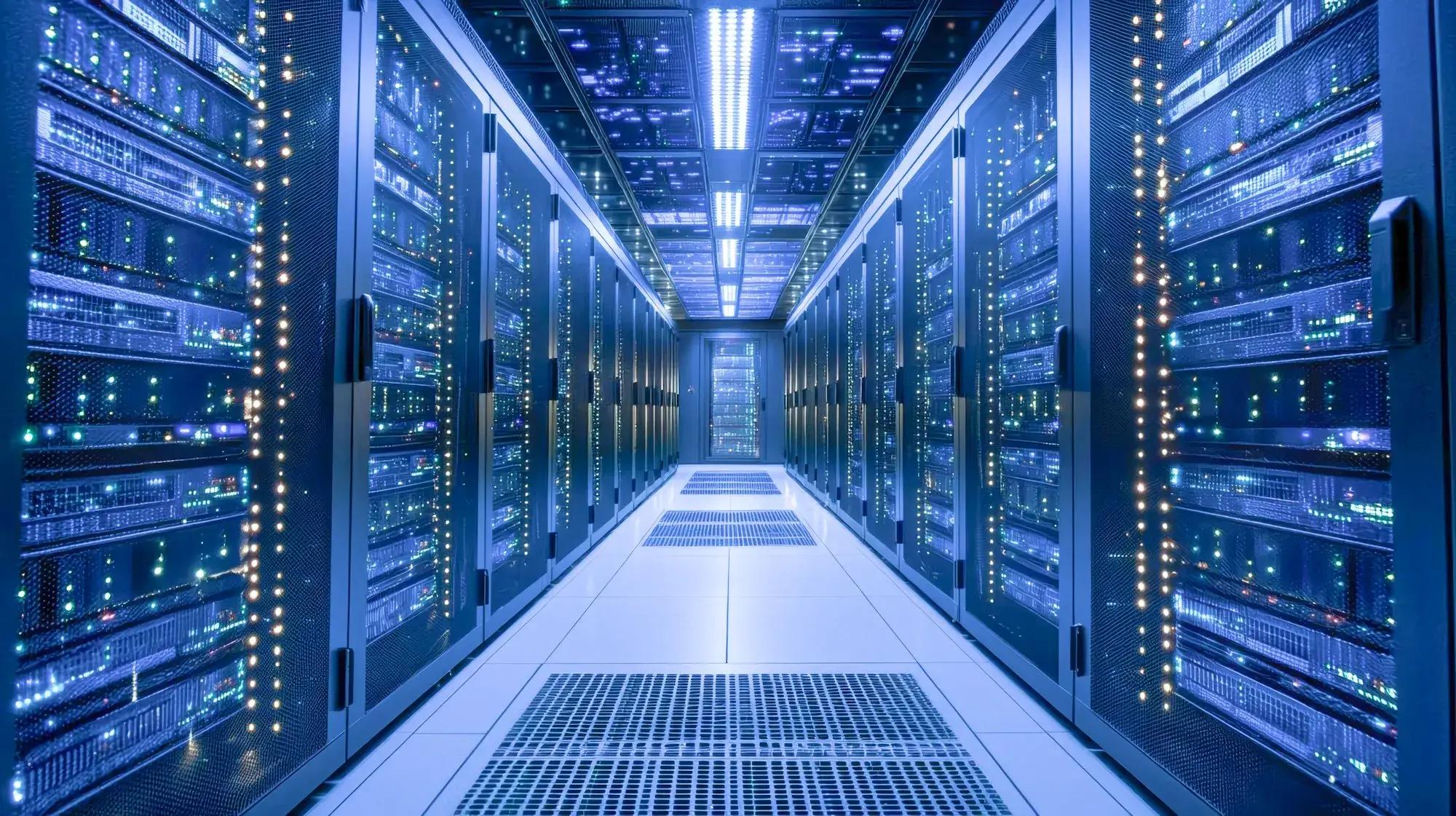 Data centre hallway with server racks and cooling systems supporting secure private cloud Australia solutions